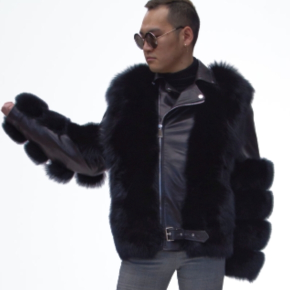 Fox Fur and Lamb Leather Moto Jacket - Picture 2 of 5